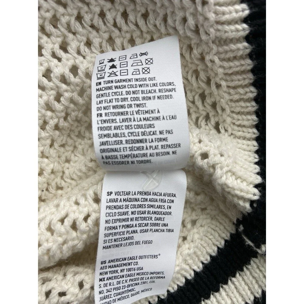 American Eagle Women Y2K Varsity Cardigan Size S Cream Open Knit Preppy Longline